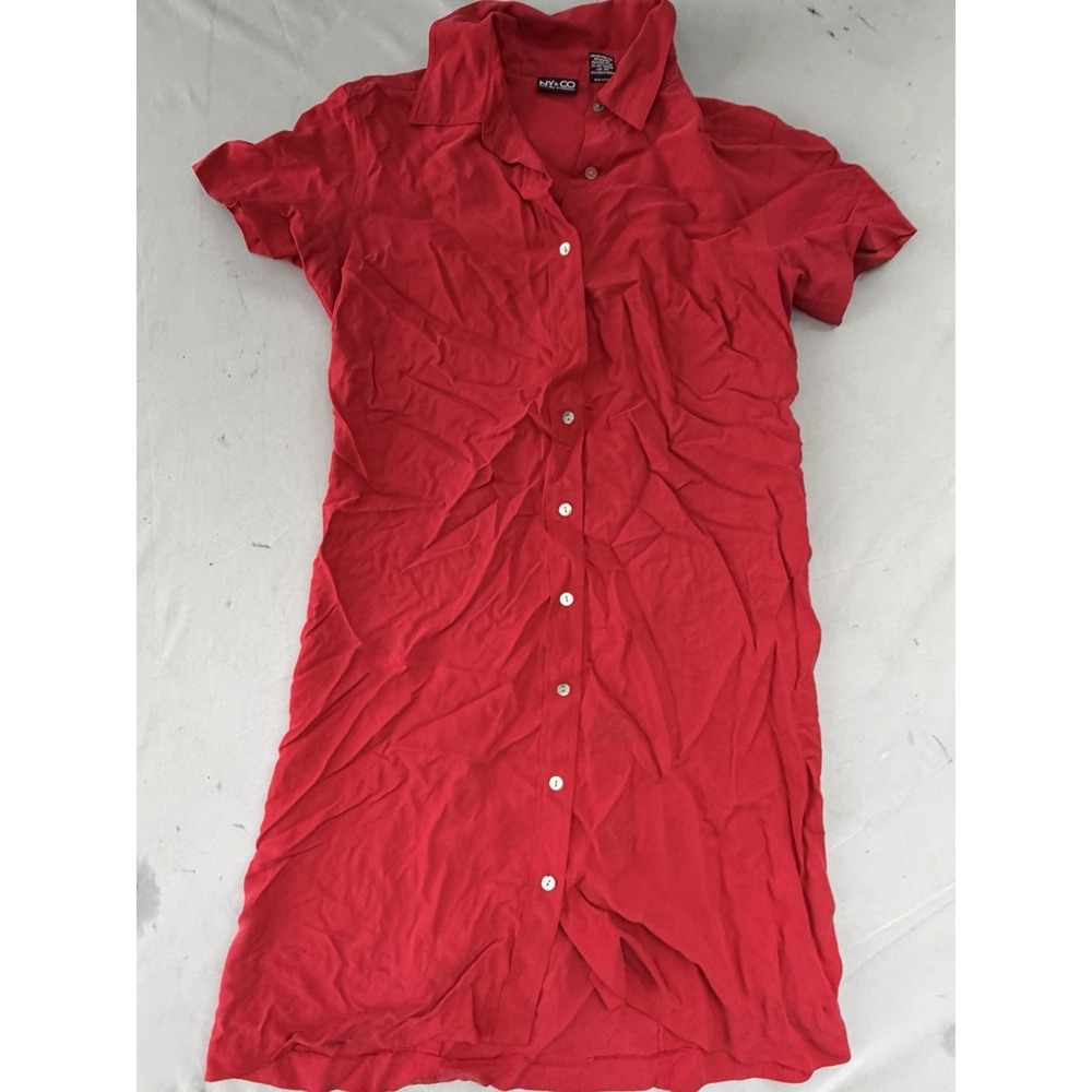 NY&Co 100% Silk Red Shirt Dress Size 6